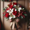 DIY Flower Door Bouquet For Christmas Red and White