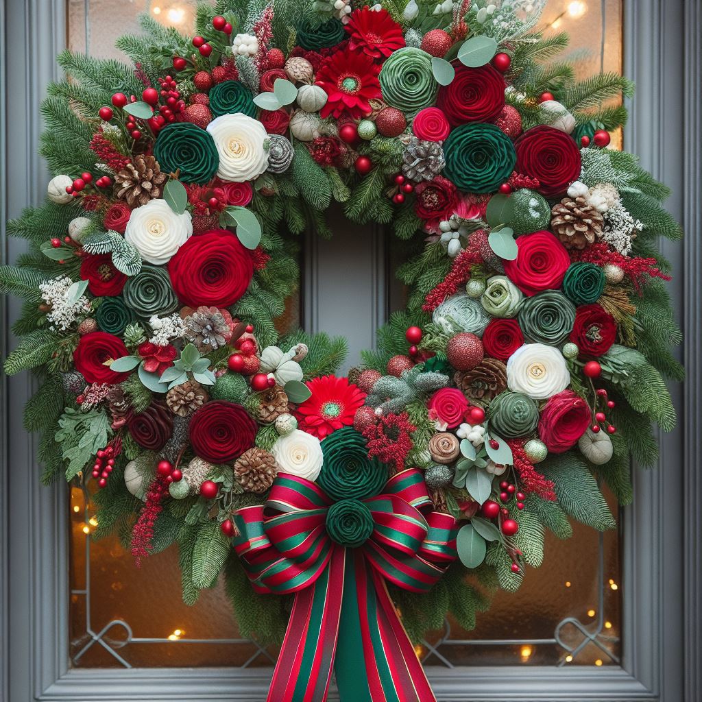 DIY Flower Door Bouquet For Christmas 