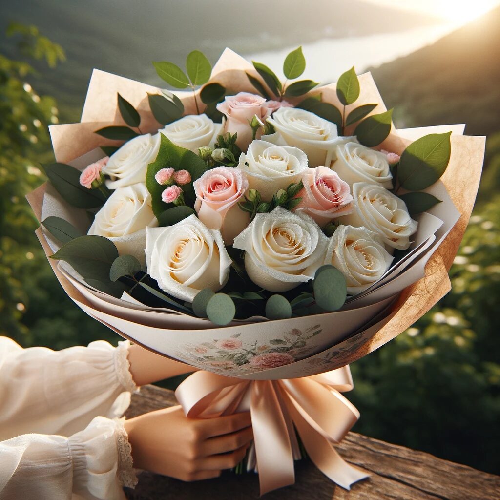 White Pink Roses Bouquet