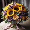 Sunflower And Purple Rose Bouquet